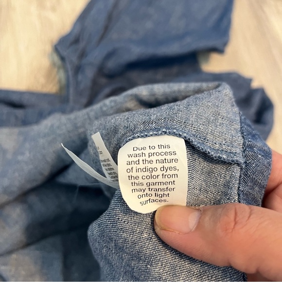 Madewell Denim Cold Shoulder Chambray Dress Blue Sz XL Linen Cotton Blend - Picture 9 of 9